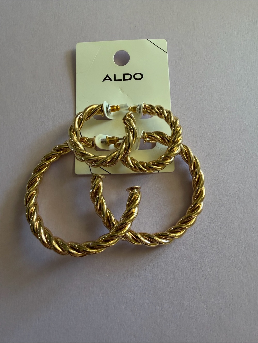 2.5cm & 4.5cm ALDO Gold-Tone Twisted Rope Hoop Earrings - Double Pair